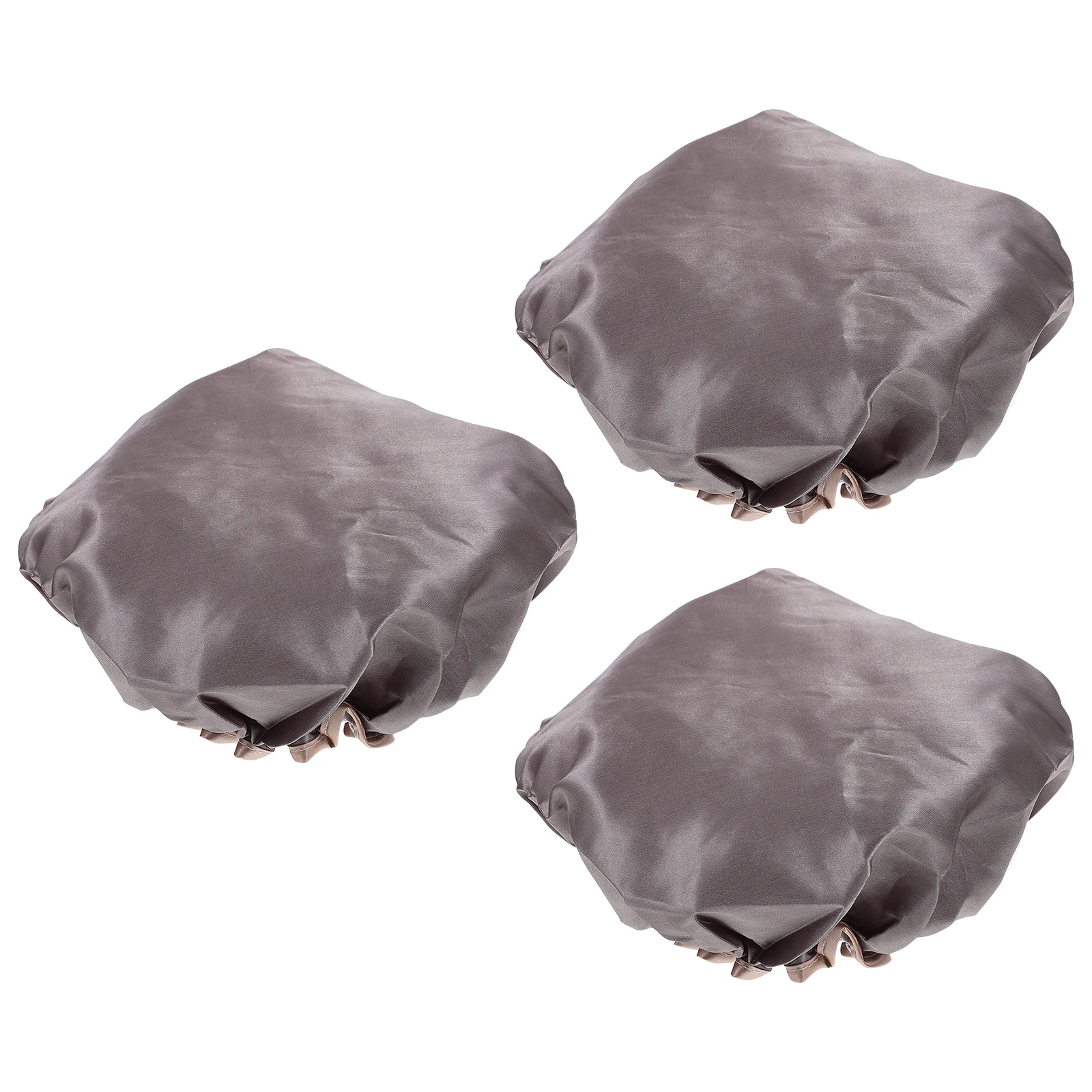 

3PCS Waterproof Shower Cap Durable Bathing Caps for Women Grey Polyester Reusable Hair Protection Accessories