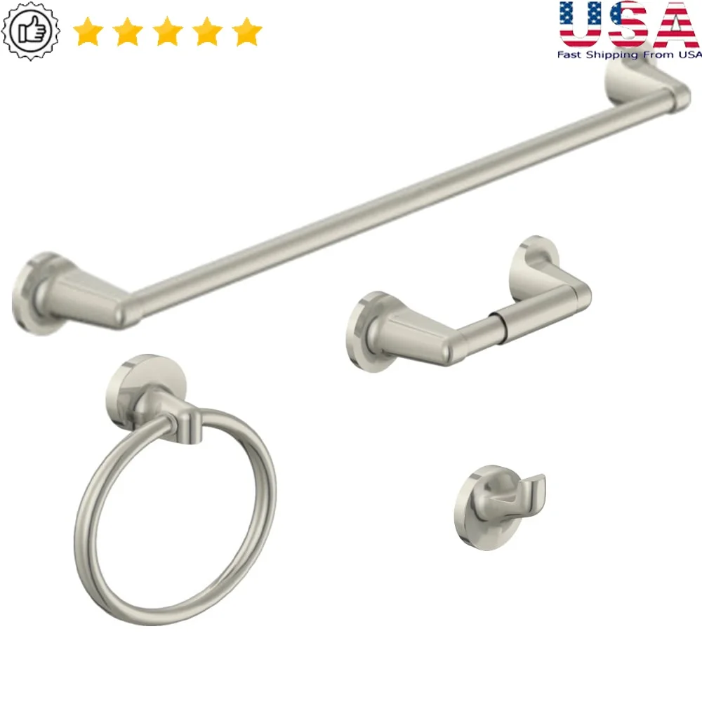 

Набор аксессуаров для ванной комнаты из 4 предметов, вешалка для полотенец из матового никеля, держатель для туалетной бумаги, крючок для халата, прочная цинковая конструкция, легко