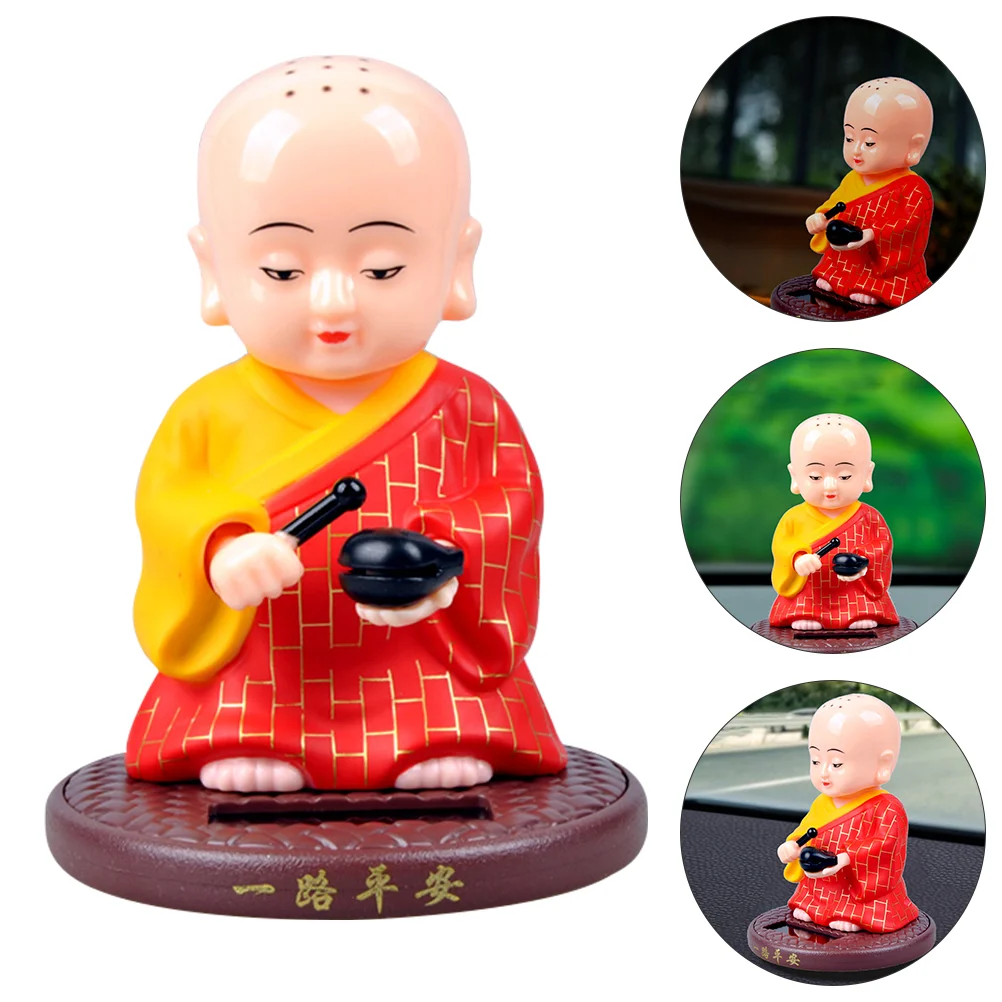 Center Console Ornaments Car Decor Table Top Plastic Solar Circuit Board Little Monk Statue