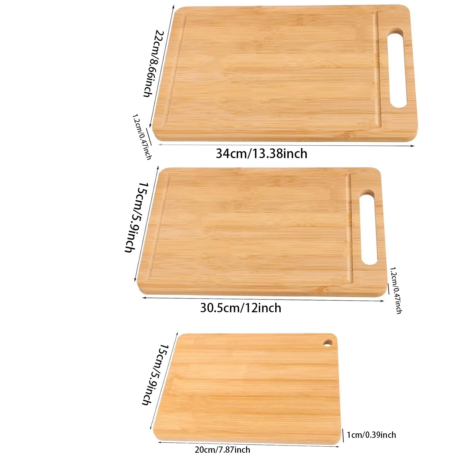 3pcs/set Bamboo Cutting Board Non-Toxic Durable Kitchen Wood Chopping Block Single-Sided Deep Juice Groove Wide Handle Ideal