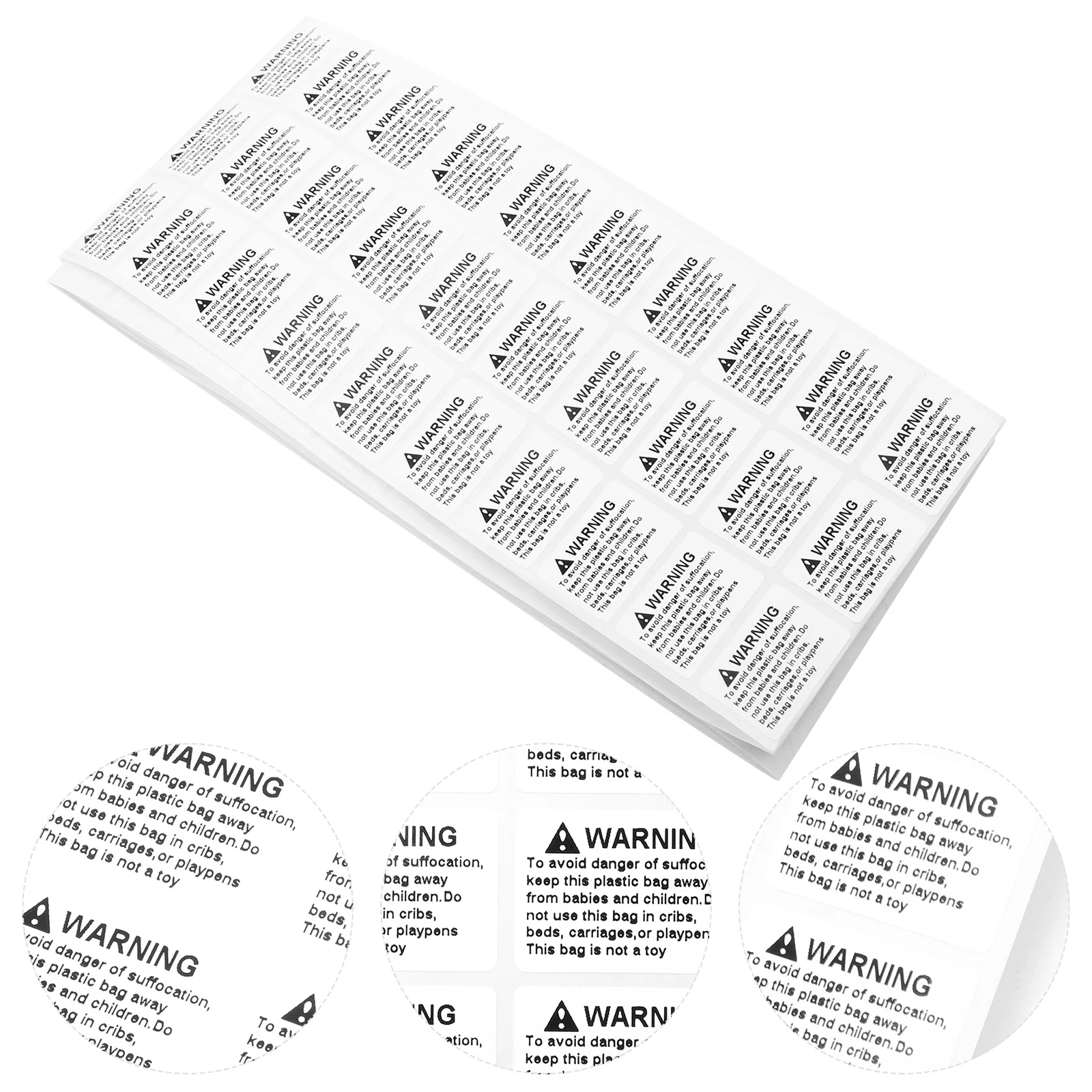 

Anti-Suffocation Stickers White Choking Labels Adhesive Warning Clear Font Material Water Resistant Strong Sticky Folder
