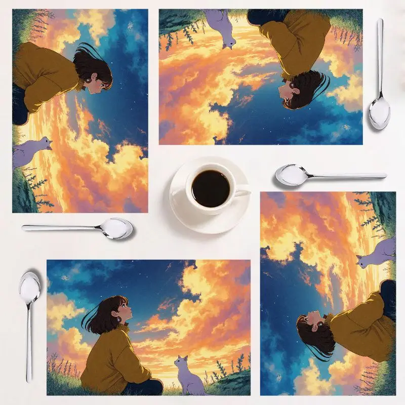 

Набор обеденных подставок из 4 предметов, прямоугольный дизайн, легко чистится, модный стиль INS, идеально подходит для праздников и собраний.