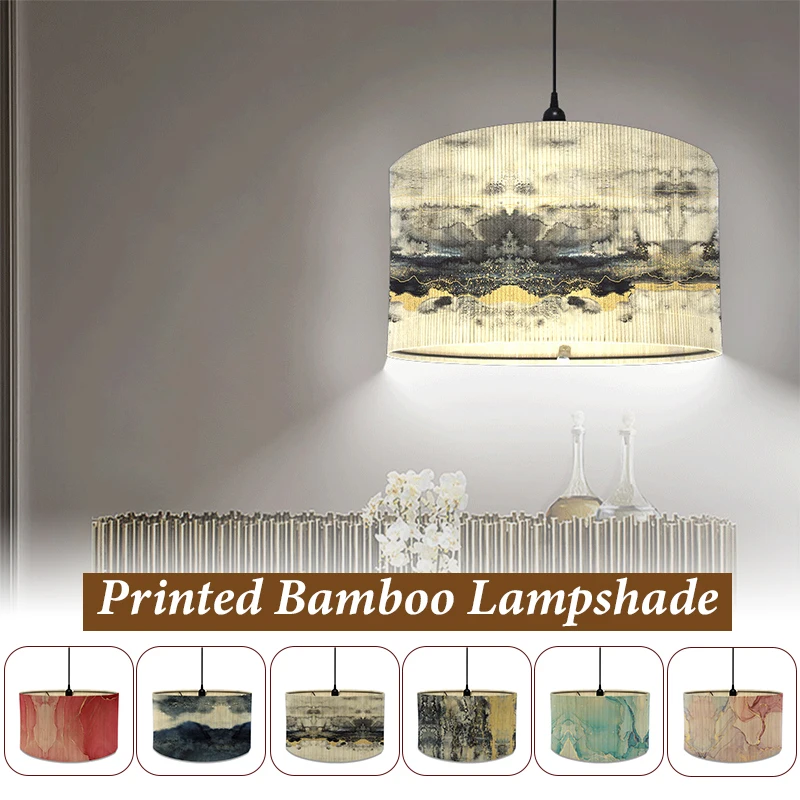 Watercolor Abstract Bamboo Lampshade Home Room Hotel Homestay Decor Art Light Shade Japanese Retro Chandelier Crafts