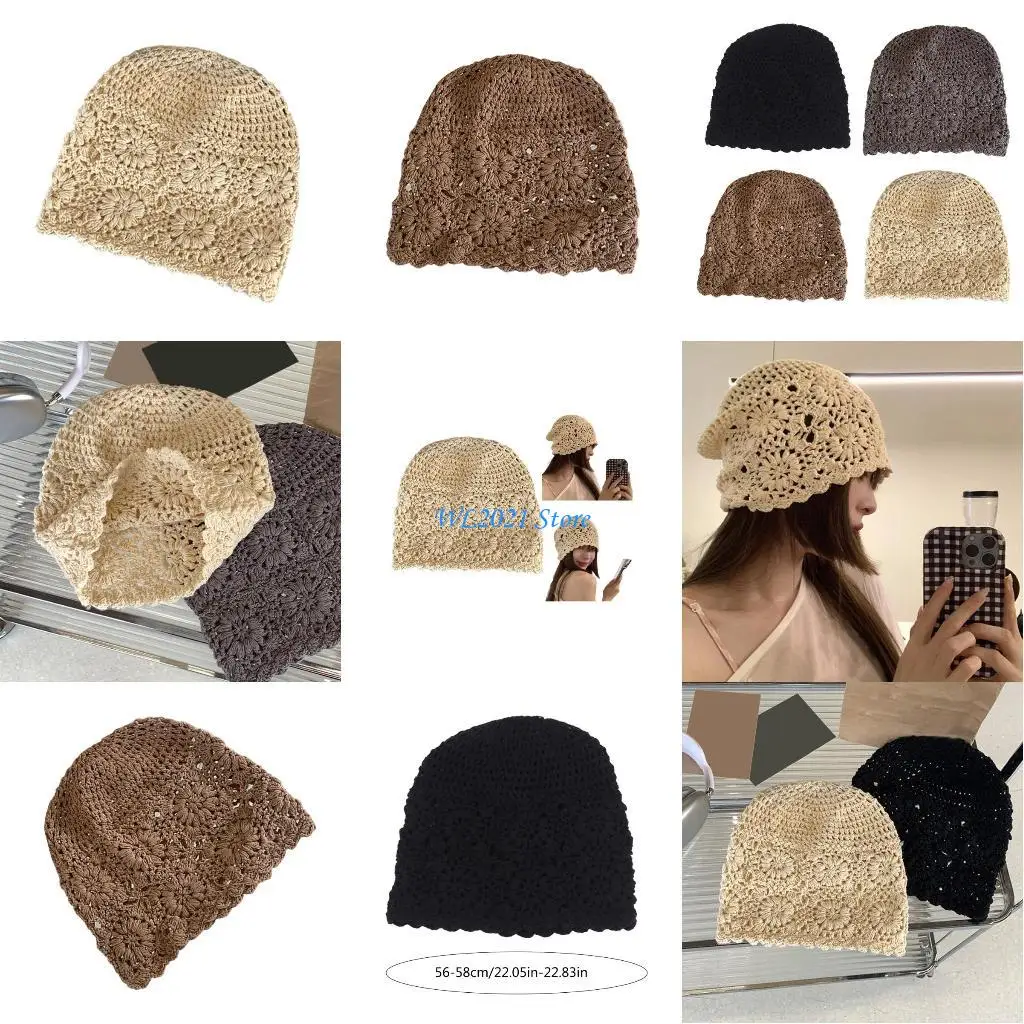 

G5GC Pullover Hat Fashion Knitting Hat Girl Headwear Women Slouch Hat Hollowed Skull Hat Teens Girl Photo Hat