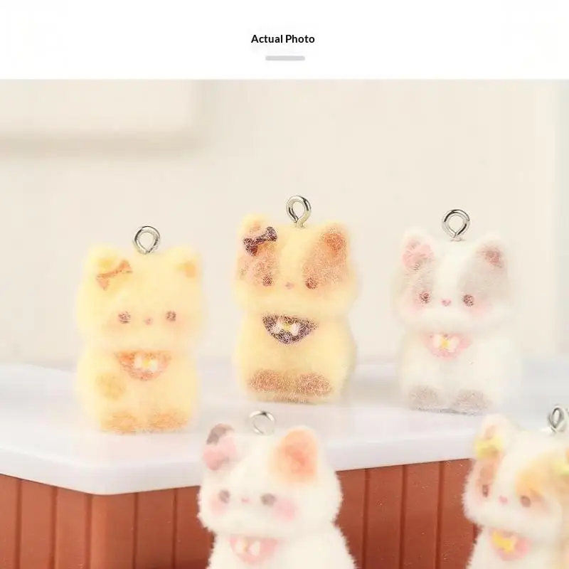 3D-beflockte Harz-Katzenanhänger, 6 Stück, niedliche Kätzchen-Anhänger für DIY-Schmuckherstellung, Halskette, Armband, Schlüsselanhänger, für Tierliebhaber, handgefertigtes Kunsthandwerk – Detail 8