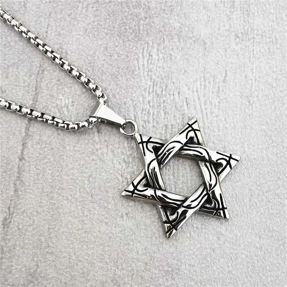 70 Cm Jewelry for Men Boys  Solid Color Six-pointed Star of David Pendant Necklace Titanium Steel Punk Hip Hop Popular Necklace