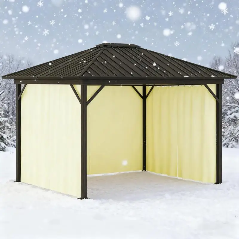 

Aluminum Frame Canopy Gazebo 11.9ft x 9.8ft with Netting Curtains and Top Hook, Cream Color