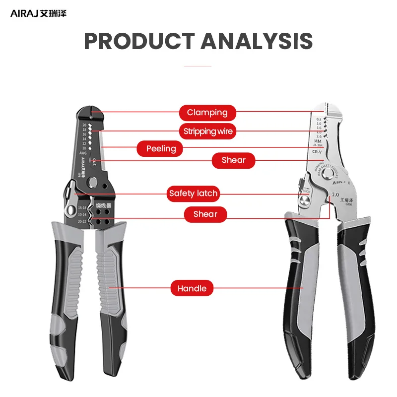 AIRAJ 7Inch Multifunctional Wire Stripping Pliers Cable Cutter Crimping Pliers Terminal Electrician Specific Hardware Hand Tools