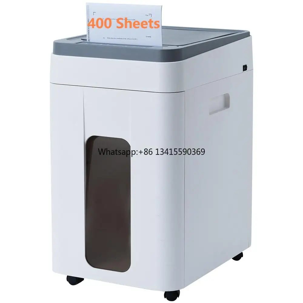 Automatic 50L Paper Shredder 400 Sheets P-5 Micro Cut Mobile Heavy Industrial Document Destroyer for Office Commercial Use