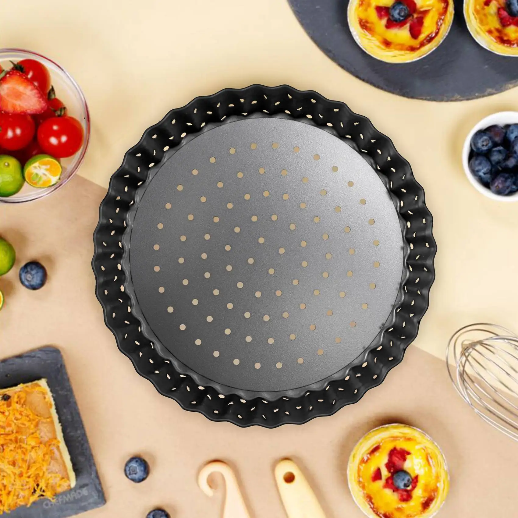 4 Pack Quiche Tart Pan 5 Inch Round Perforated Pizza Baking Tray Non-Stick Tart Tin with Holes for Cakes Pies Quiches