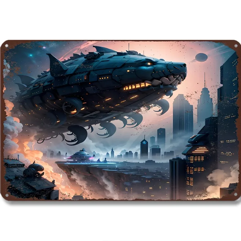 

Vintage Steampunk Airship Metal Tin Sign, 7.9x11.8"/11.8x17.7", Aluminum Wall Art, Multipurpose Decorative Plaque for Home