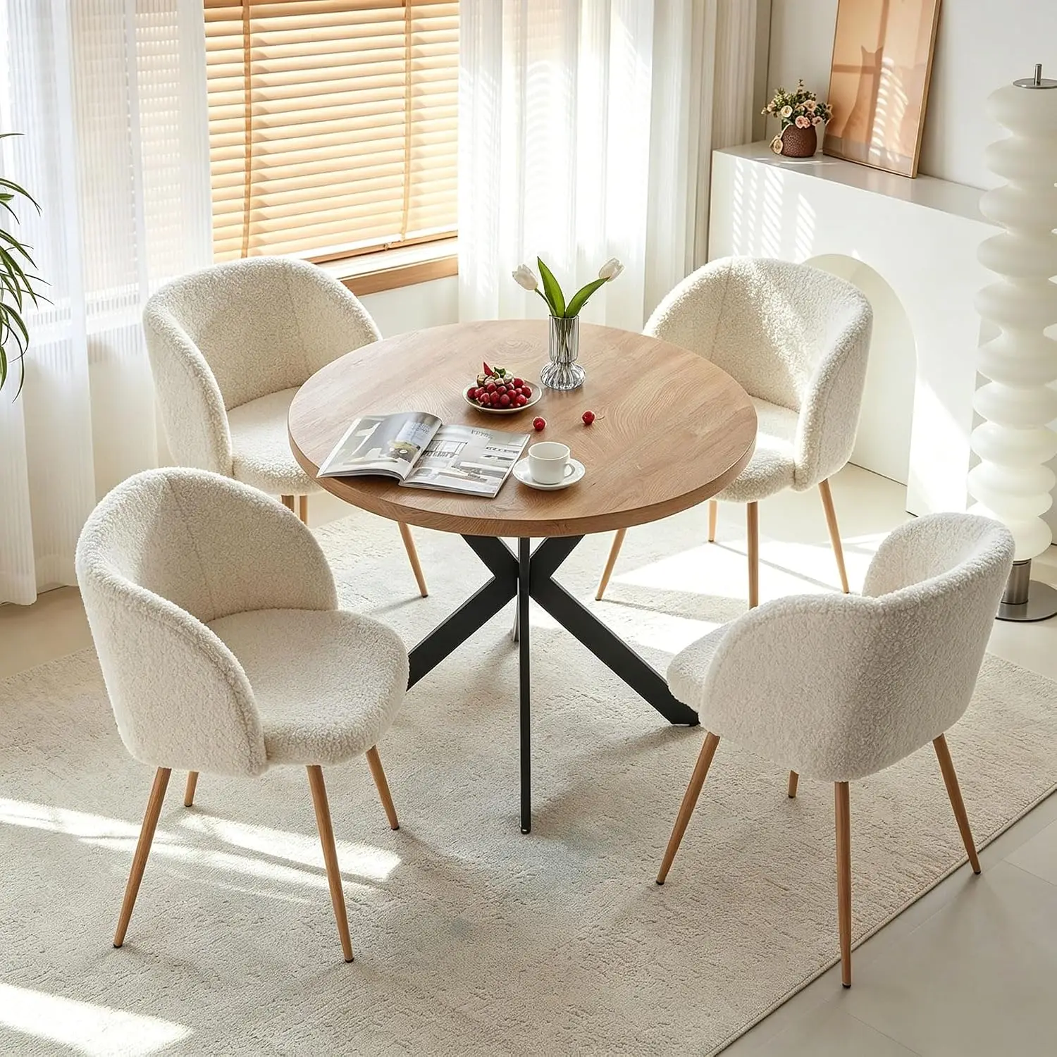 5-Piece Round Dining Table Set for 4, Mid Century Kitchen Table with Barrel Arm Chairs, 37-Inch Breakfast Nook Set, Customized