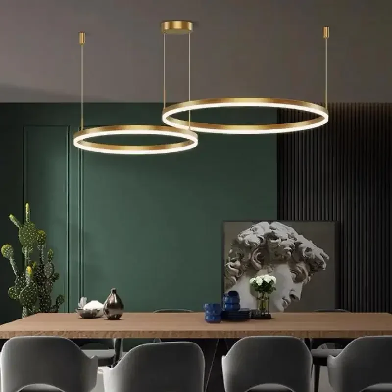

Modern Minimalist LED Chandelier Home Lighting Brushed Metal Rings Ceiling Mounted Black/Coffee Hanging Lamp