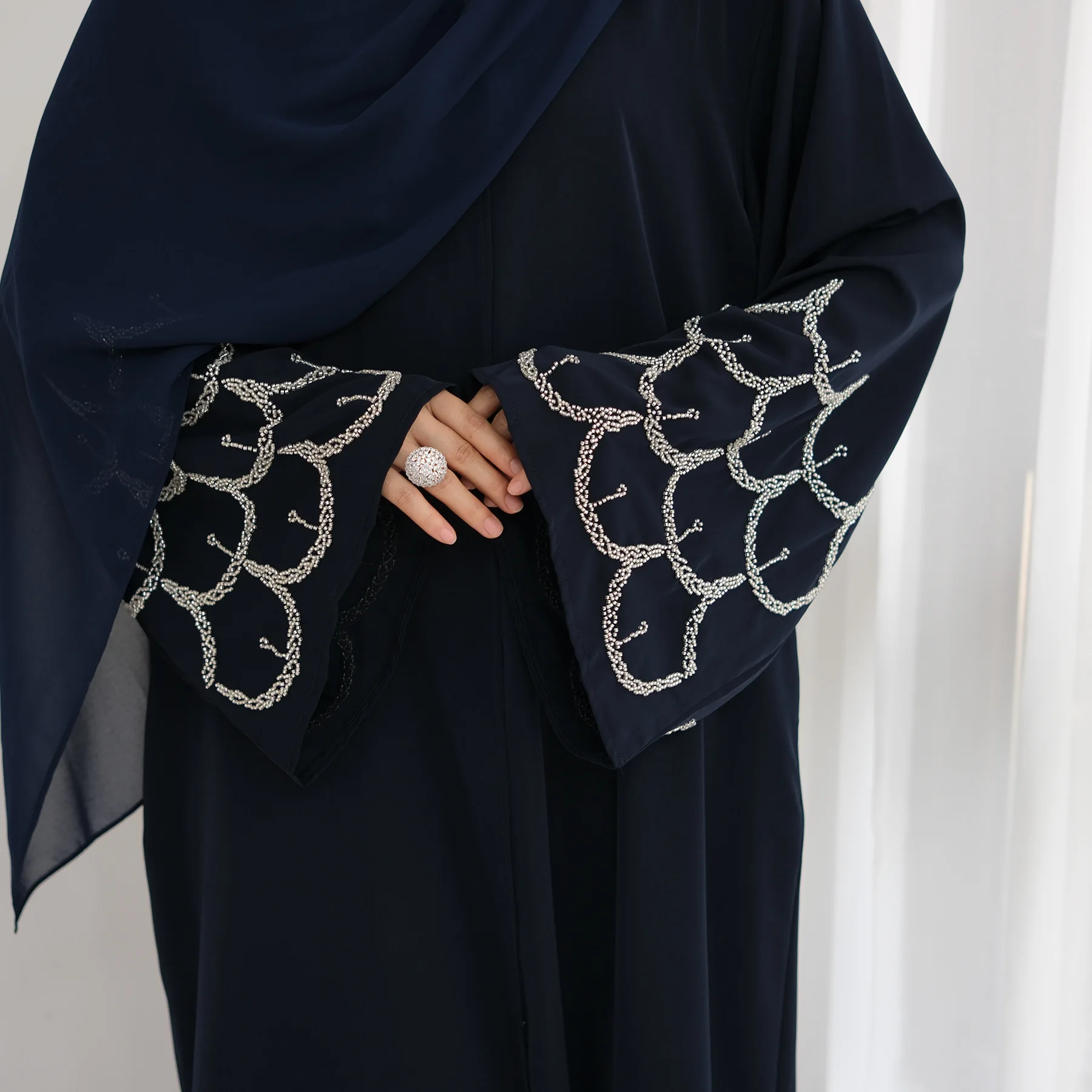 

Middle Eastern Islam Outfit for Muslim Women Luxury Beaded Dubai Modest Abaya Dress Eid Arabic Cardigan Plain Turkey Kaftan Robe
