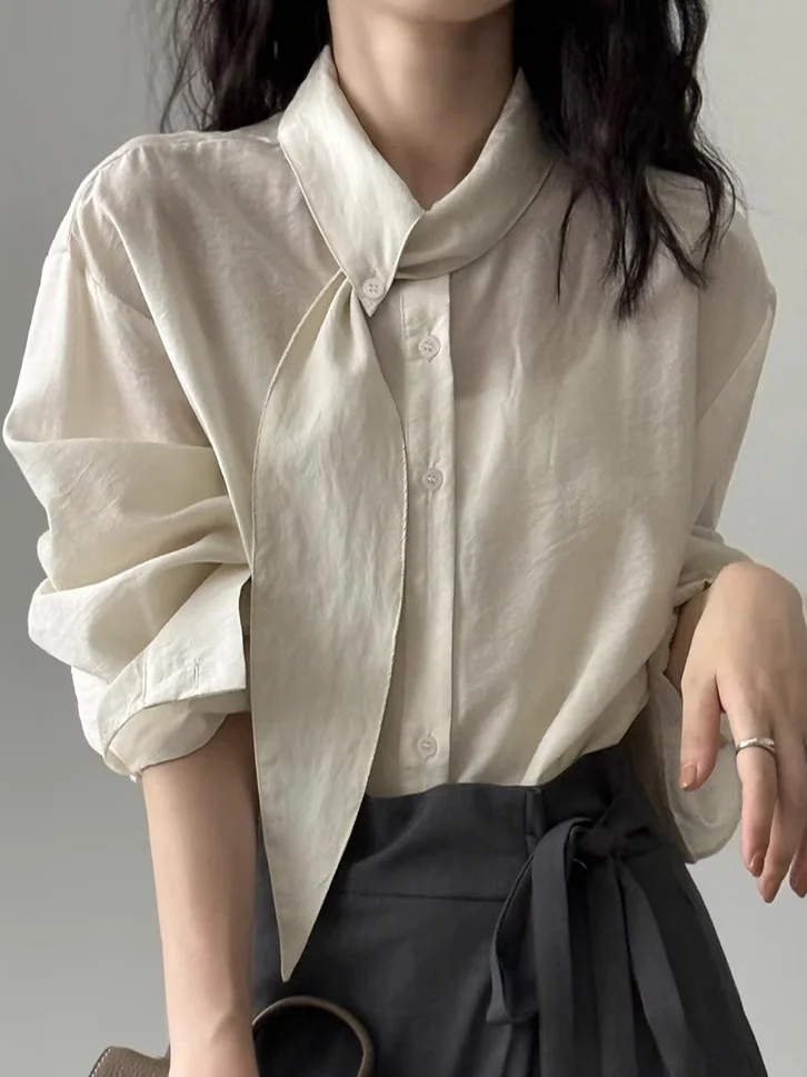 ผ้าพันคอไหมพรมสีขาว รุ่น Ele White Long Sve สำหรับผู้หญิง แฟชั่นฤดูใบไม้ผลิและฤดูใบไม้ร่วง คุณภาพสูง น้ำหนักเบา สไตล์ฝรั่งเศส ทรงหลวม