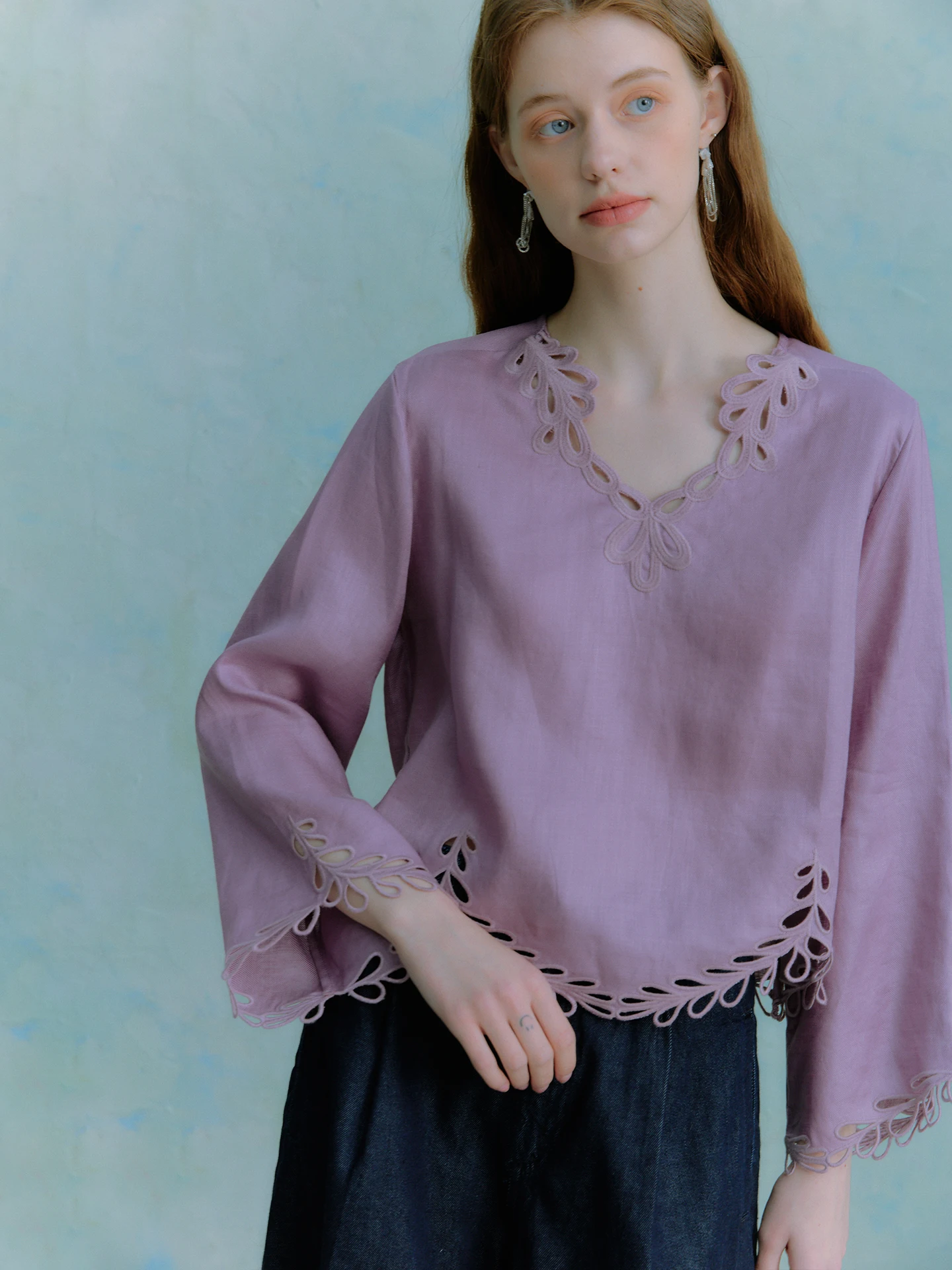 

Женский топ Oz "Purple Mist Vine Shadow" из льна с лазерной вышивкой, весенне-летний, 2 цвета