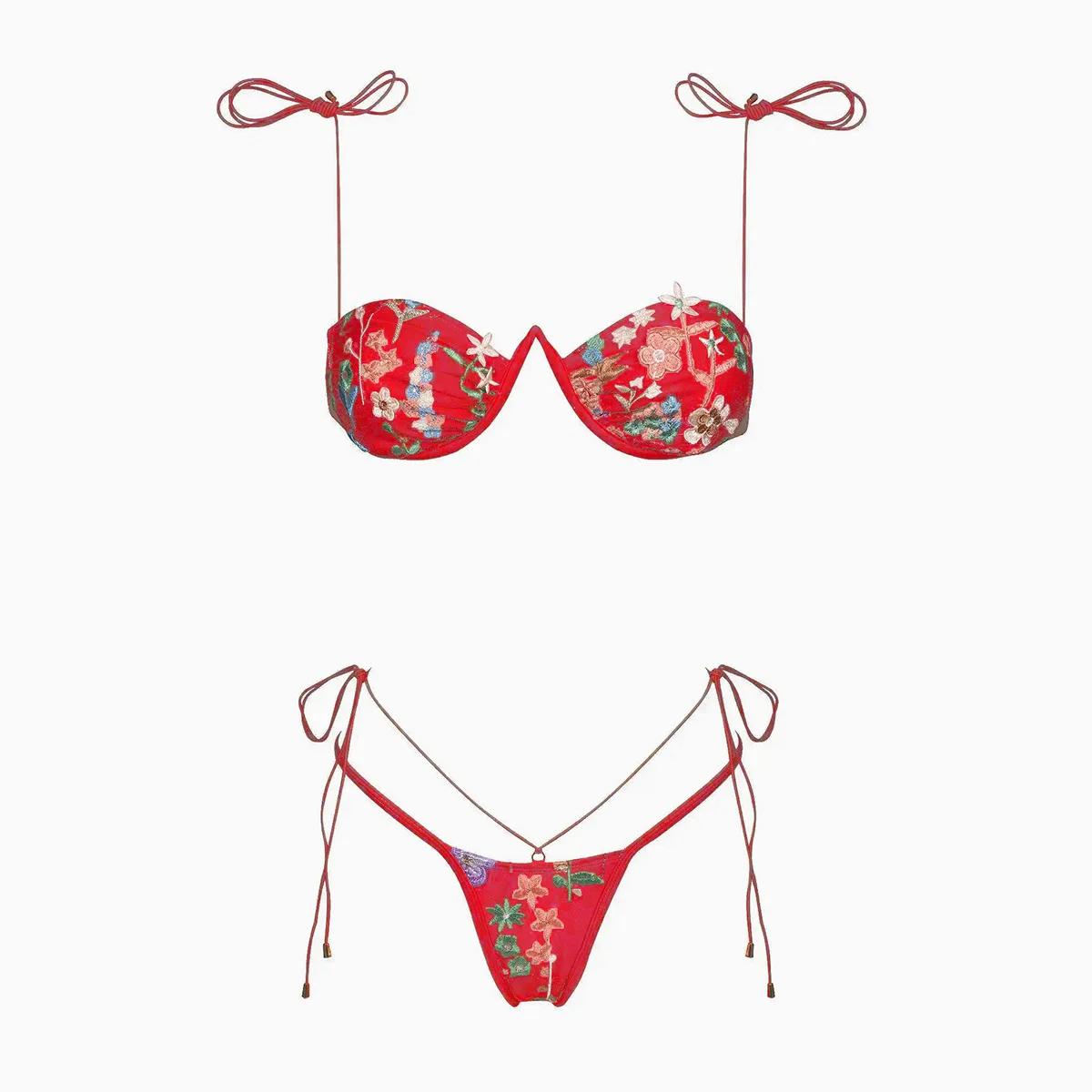 Embroidery 2 Piece Swimsuit Set Mini Underwired Bra Bikini Inspired Women's Swimwear Beachwear Bathing Suit Vacay Outfit Biquini