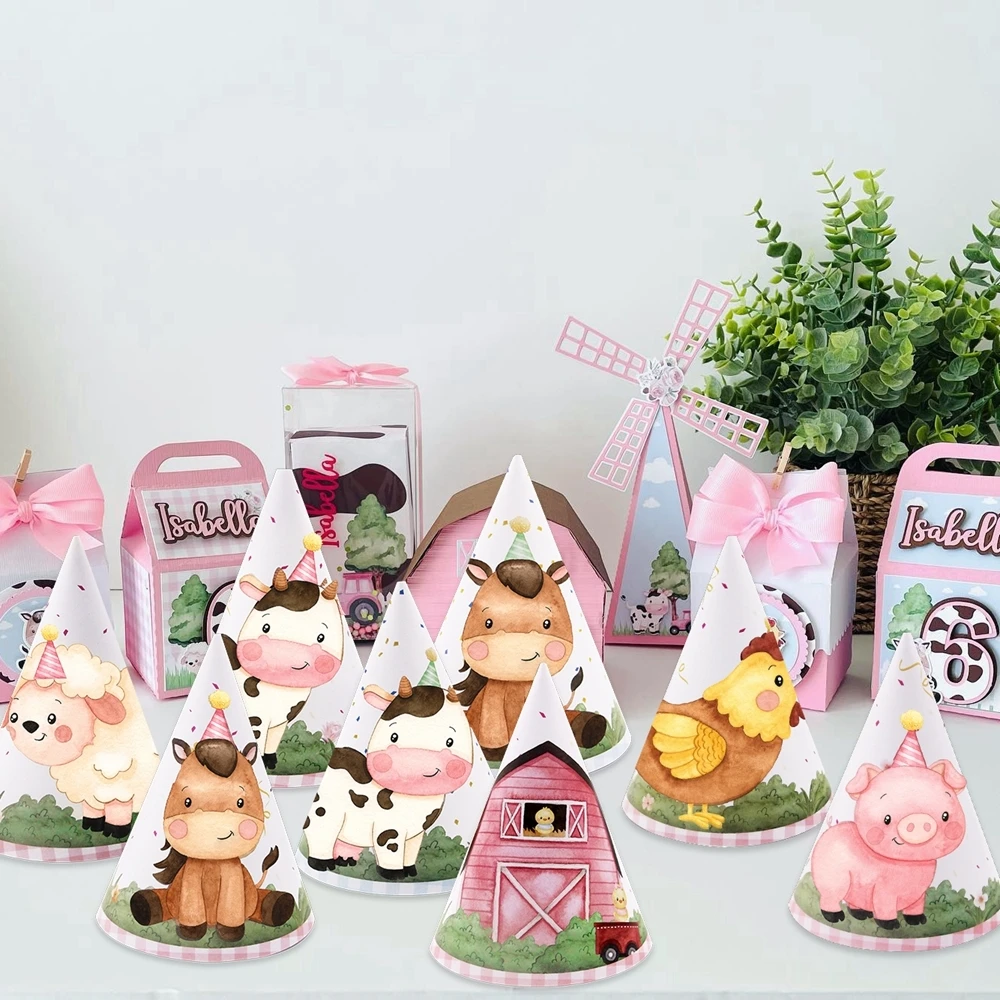 6 stücke Nutztier Papier Hut Karton Geburtstag Hüte für Kinder Ackerland Tier alles Gute zum Geburtstag Party Dekorationen DIY Party liefert – Detail 1
