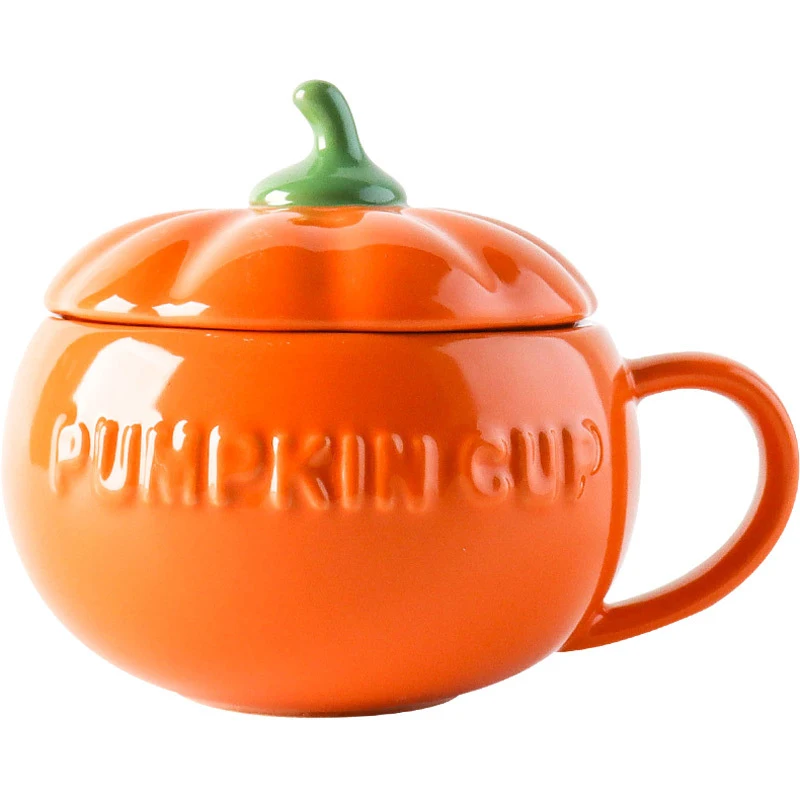 

Christmas Halloween Ceramic Pumpkin mug Coffee Cup with lid handle