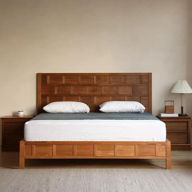 Myanmar old teak retro double bed 1.8 m 1.5 meters full solid wood  medium ancient  bedroom wedding room high back bed