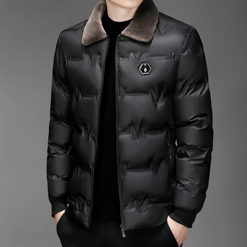 

​Heavyweight Winter Parka for Fathers Thickened Woolen Hood Warm Coat​