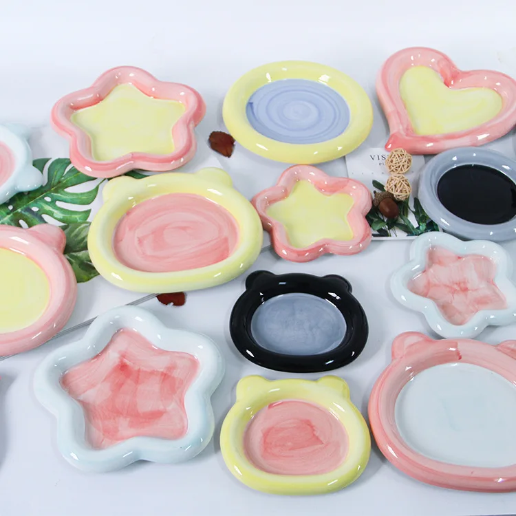 

ins fairy style hand-painted flowers ceramic plate dessert fruit plate storage plate living room tableware kitchenware