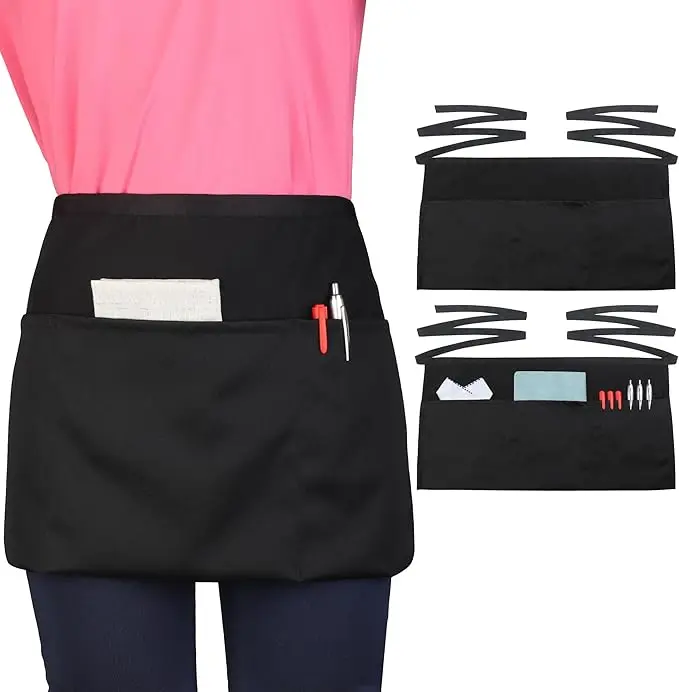 Kurze Schürze, modische Canvas-Schürze, Zuhause, Küche, Gartenarbeit, Arbeitskleid, Damen, Restaurant, Arbeit, Schwarz