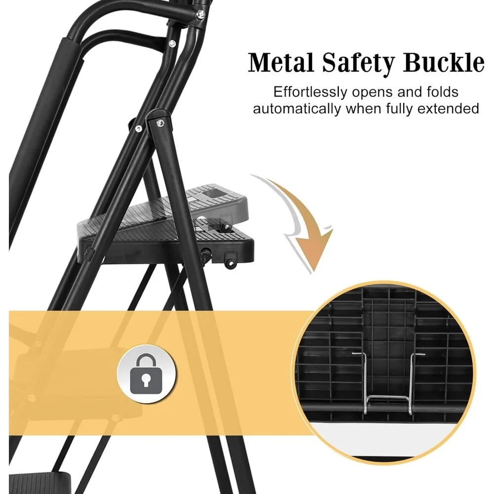 مقعد متدرج قابل للطي عالي التحمل مع دواسات واسعة مضادة للانزلاق، ودرابزين أمان، وسعة 500 رطل، وسلم من 3 خطوات للمنزل والورش #6