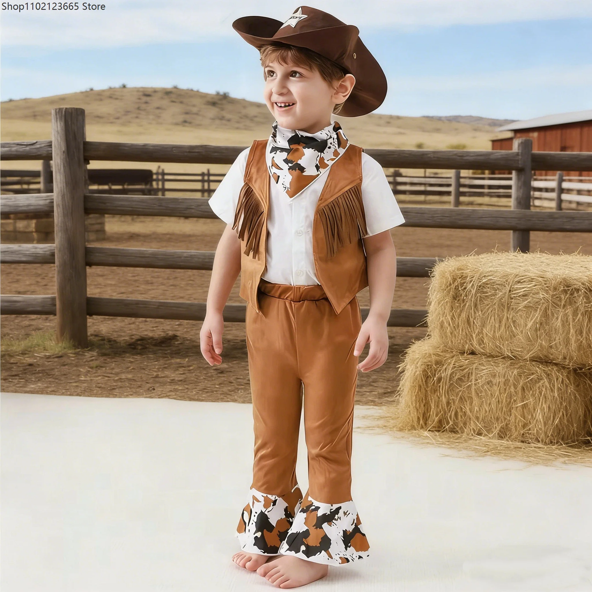 

Purim Carnival Costume For Baby Toddler Kids Boys Cowboy Costume Party Fancy Dress Child Halloween Western Cowboy Cosplay Outfit