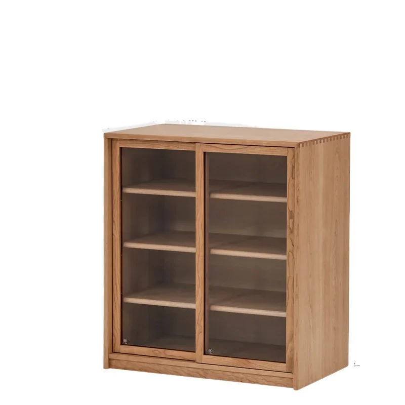 

Japanese-style medieval wabi sabi Haina solid wood living room glass display bookcase household dining side cabinet