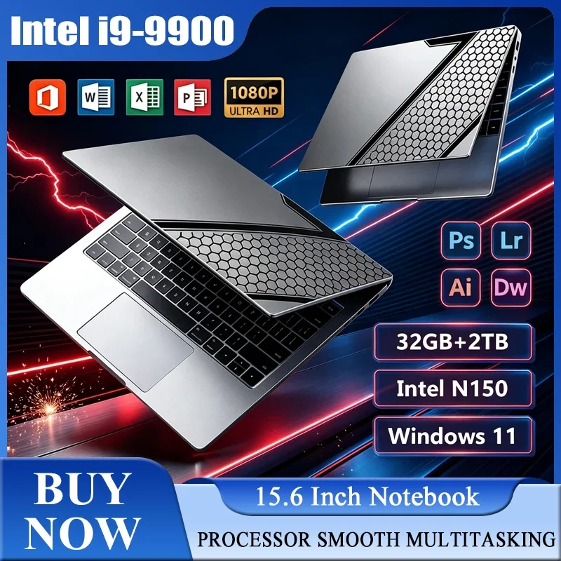 2026 New 15.6'' Laptop Intel Core I9-9900 32GB 2TB Gaming PC Ultra Slim Office Study Computer PC Windows 11 Pro 1920*1080 HD
