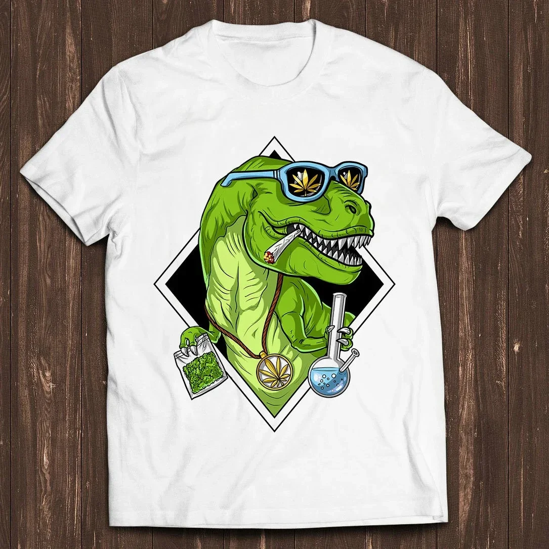 T-Rex Dinosaur Stoner Cannabis Marijuana Jurassic Funny Movie Music Cool Meme Gift Top Tee T-Shirt Men and Women Summer T Shirt