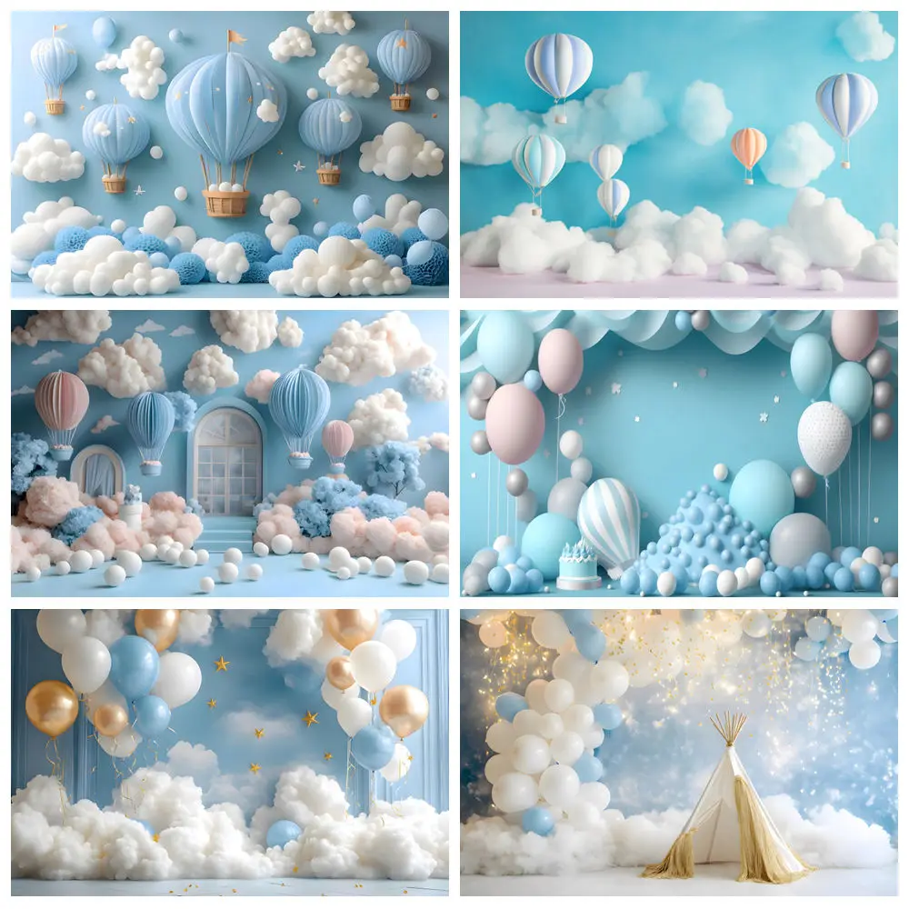 

Newborn Baby Birthday Party Photography Backdrops Blue Clouds Moon Stars Baby Shower Cartoon Decor Background Photo Studio Props