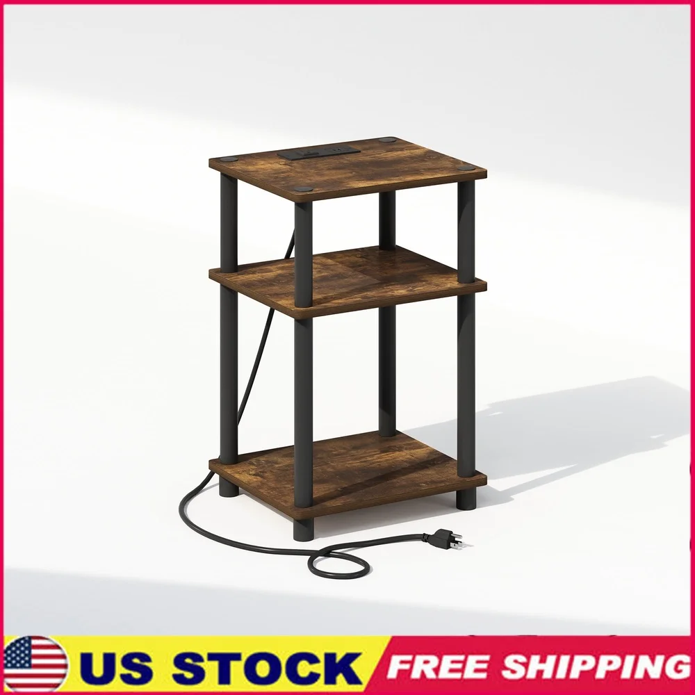 

3-Tier Open Storage Nightstand with USB Type-C Charging Station Modern Design Compact End Table Bedroom Organization