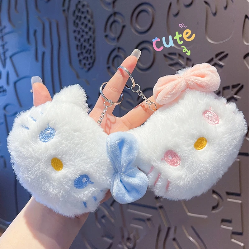 Sanria Keychain Anime Hello Kittys Soft Plush Key Ring Pendant for Women Girls Bag Charm Accessories Plushie Doll Toys wholesale