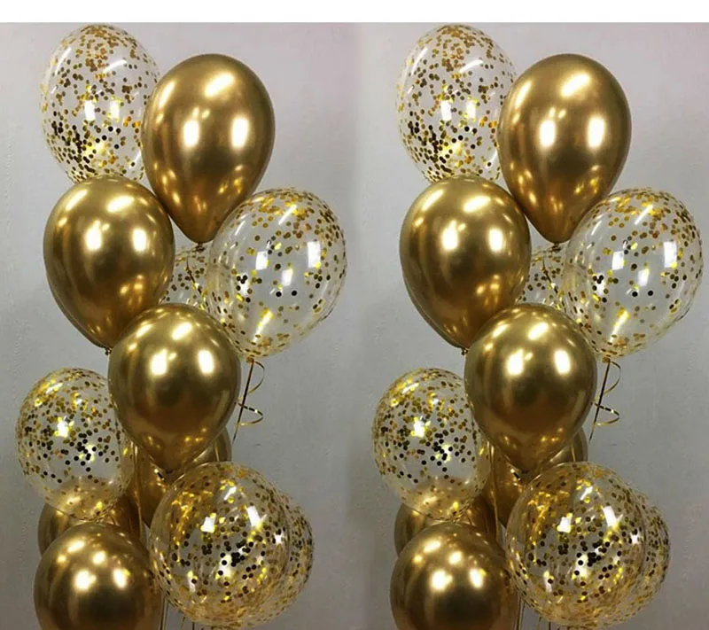 20pcs Chrome Metal Gold Silver Balloon Confetti Set Birthday Party Decorations Adult Kids Helium Globos Air Balls Wedding Decor