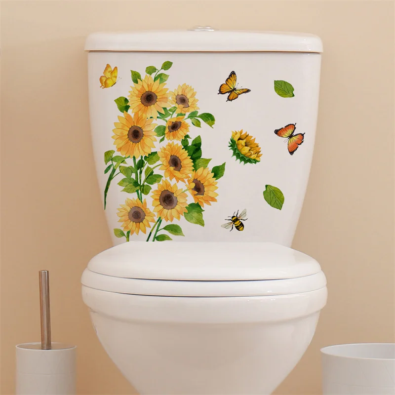 M19 Pflanzen Blumen Sonnenblumen Schmetterlinge Wanda uf kleber Toiletten aufkleber Badezimmer Toiletten abdeckung Kühlschrank Aufkleber WC Dekoration – Detail 16