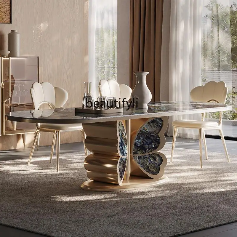 

Light luxury modern simple rectangular villa designer marble dining table and chairs
