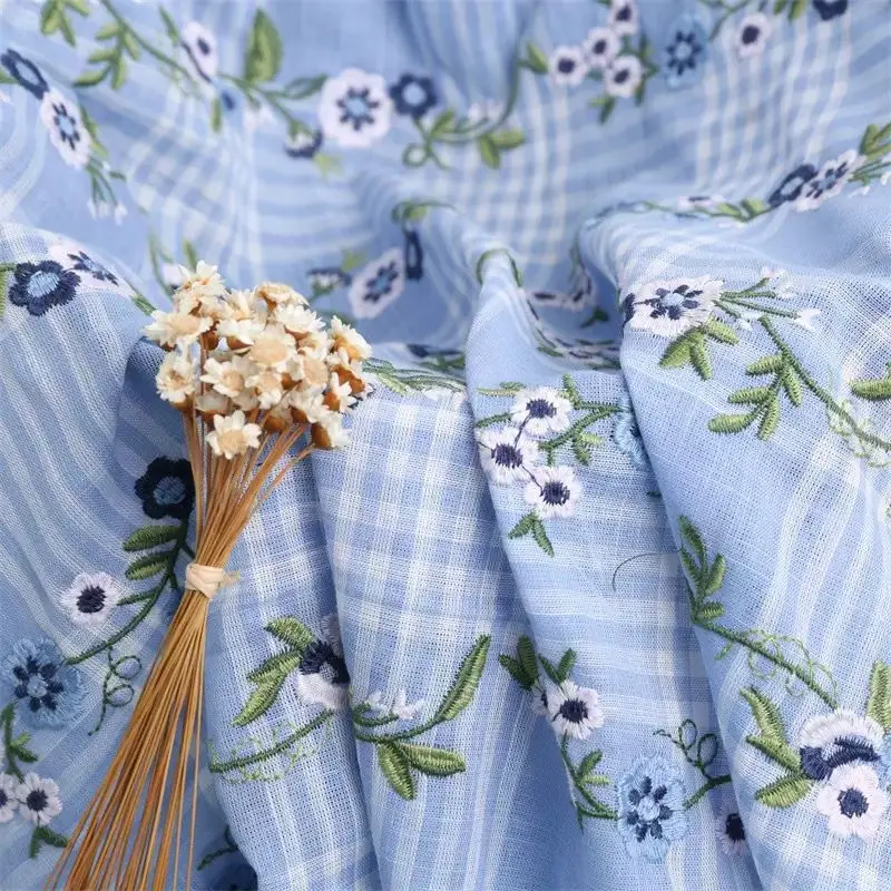 

Korean Japanese Style Small Floral Embroidered Cotton Fabric for Shirt Dress DIY Sewing By The Meter