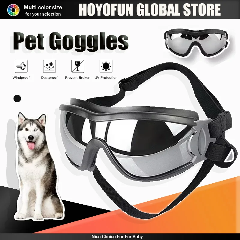 Adjustable Dog Goggles UV Protection Windproof Pet Sunglasses Head 32-56cm Protective Eyewear for Small Medium Dogs Cats