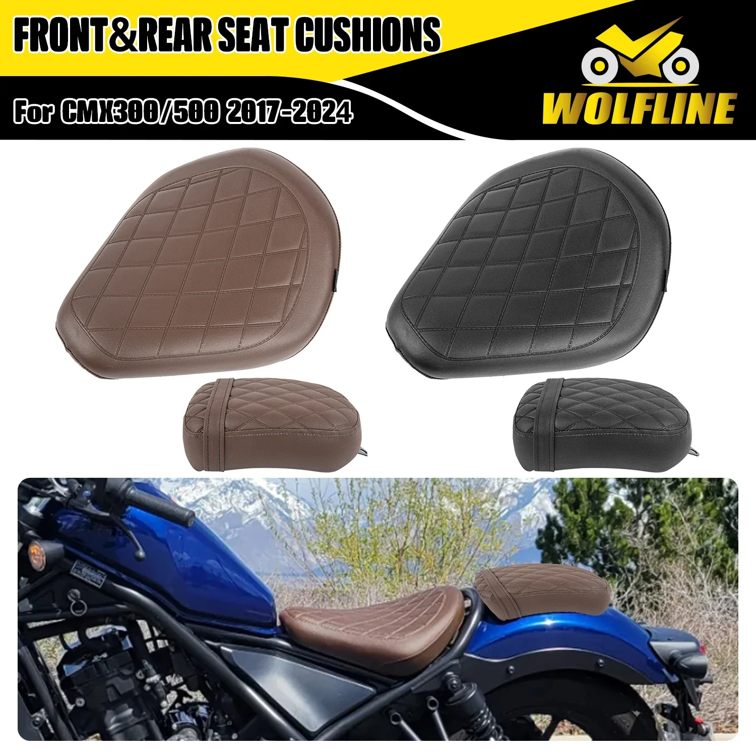 2Pcs/Set Rider Seat Cushion Passenger Saddle Pad Thickened for Honda Rebel CMX300 CMX500 2017-2024 2018 2019 2020 2021 2022 2023