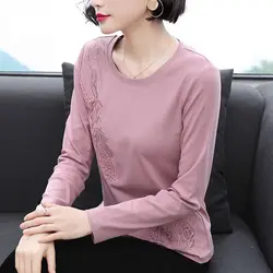 Fashion Embroidered Solid Color Long Sleeve T-shirt Women 2022 Simple All-match Commute Female Diamonds O-Neck Pullovers Tops