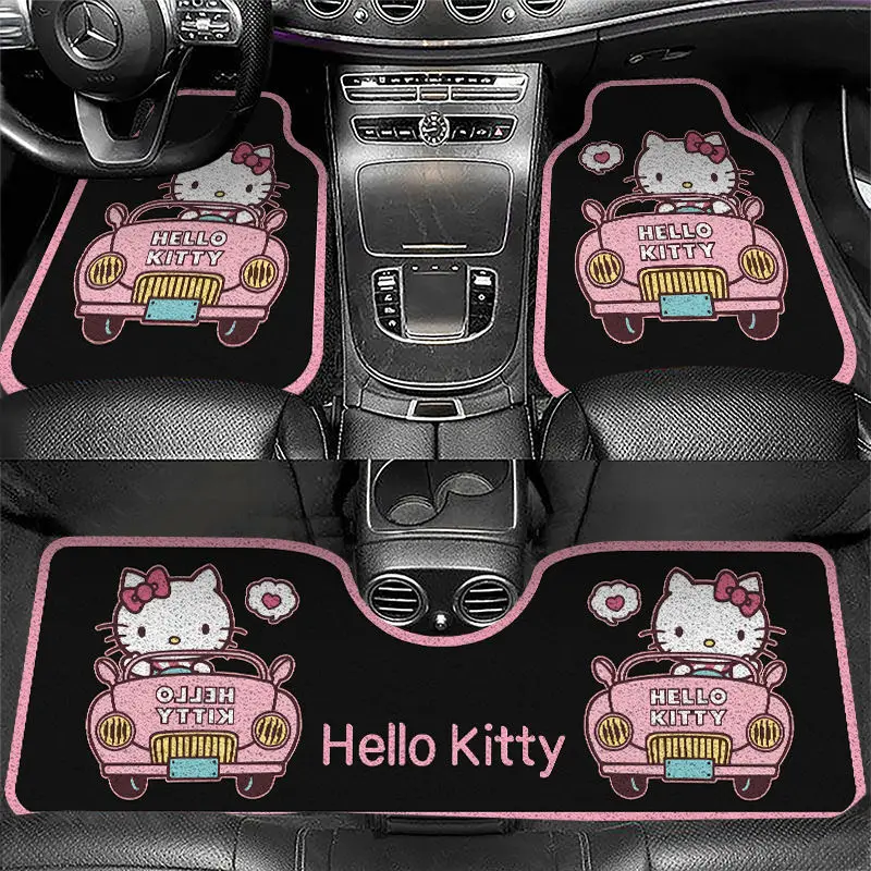 Kawaii Kt Cat Silk Circle Car Floor Mats Anime Cartoon Resistant To Dirt Anti-Slip Car Protective Pad Universal Car Decoration