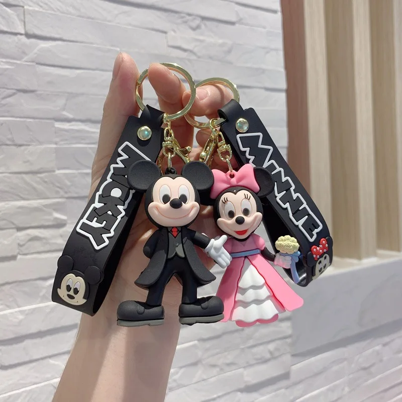 New Cartoon Anime Doll Mickey Mouse Pendant Wedding Dress Minnie Suit Mickey Doll Decoration Keychain Car Pendant Bag Charm Gift