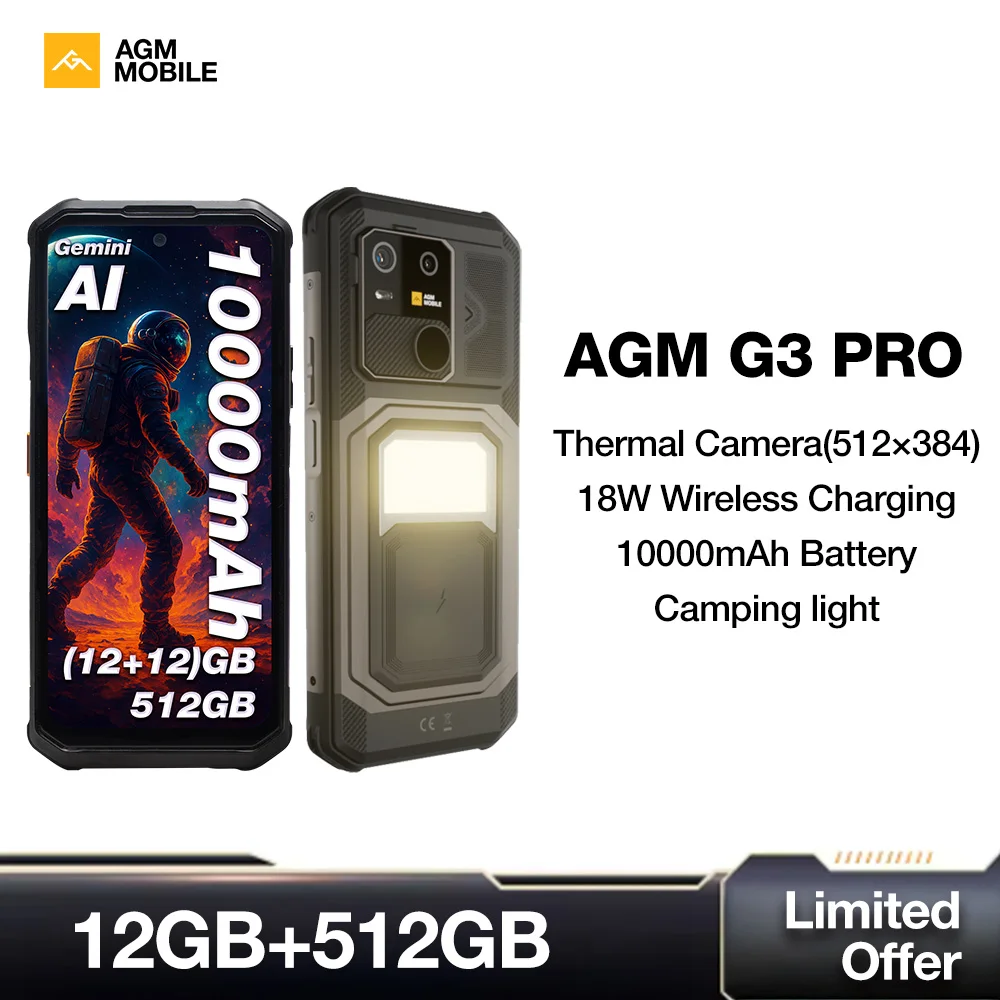 AGM G3 PRO 5G Rugged Phone 24GB(12+12) 512GB Android 15 Thermal Camera Wireless Charging 10000mAh Battery 6.72