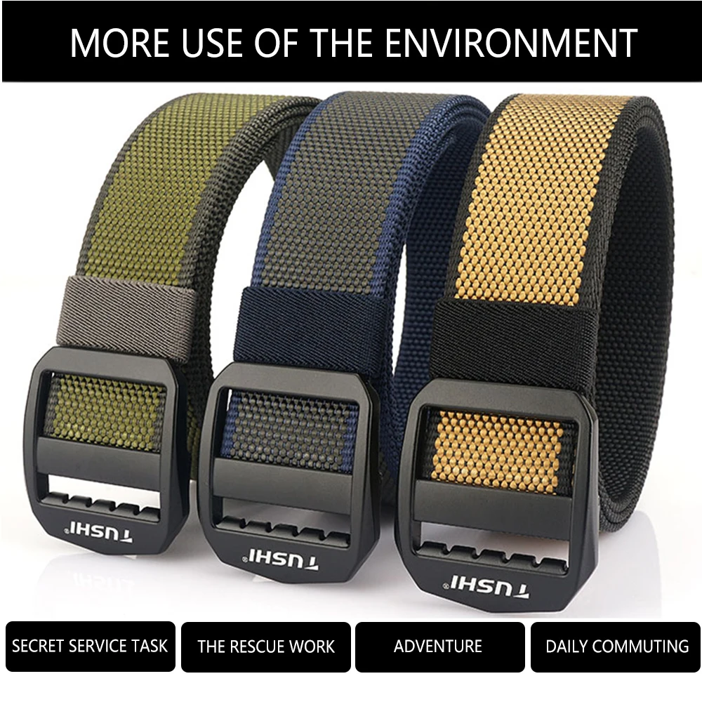 TUSHI New Men's Belt Nylon Tactical Belt Casual Versatile Metal Buckle Belt Outdoor Sports Canvas Belt Paired With Jeans Belt