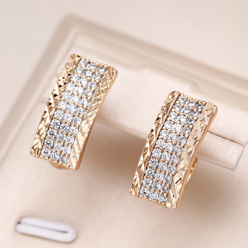 Kinel Classic Rectangle Natural Zircon Drop Earrings for Women 585 Rose Gold Color Ethnic Earrings Vintage Wedding Fine Jewelry