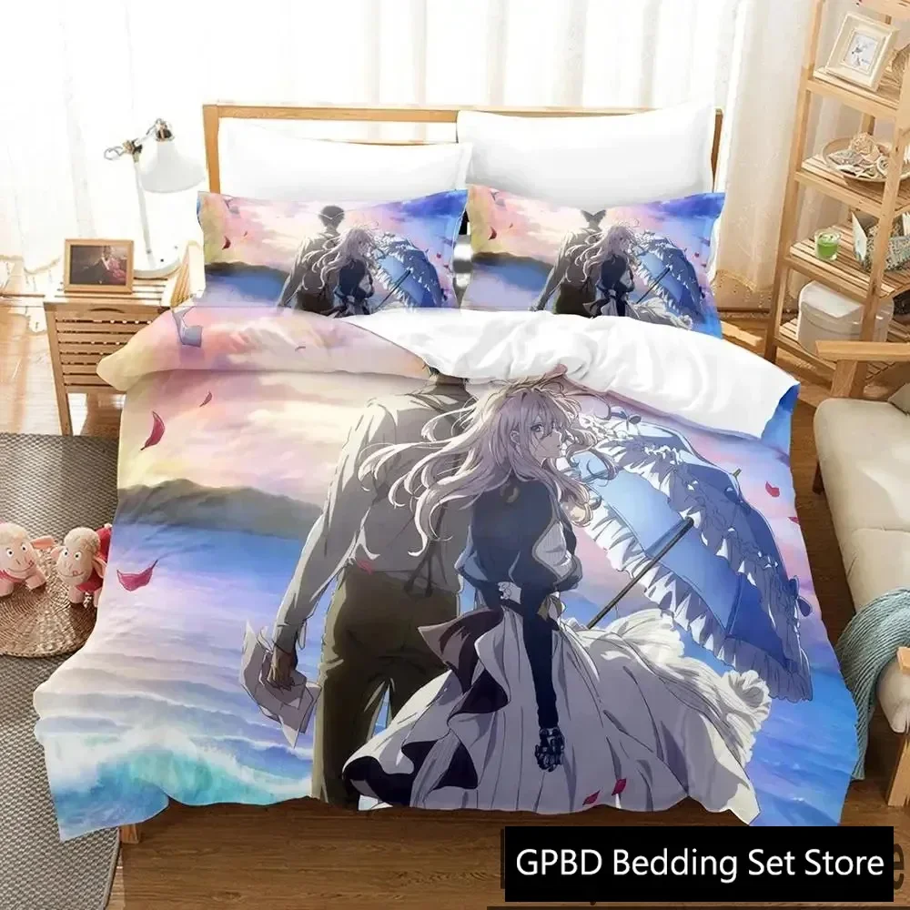 Anime Violet Evergarden Bedding Set Duvet Cover Bed Set Quilt Cover Pillowcase Comforter king Queen Size Boys Adult Bedding Set