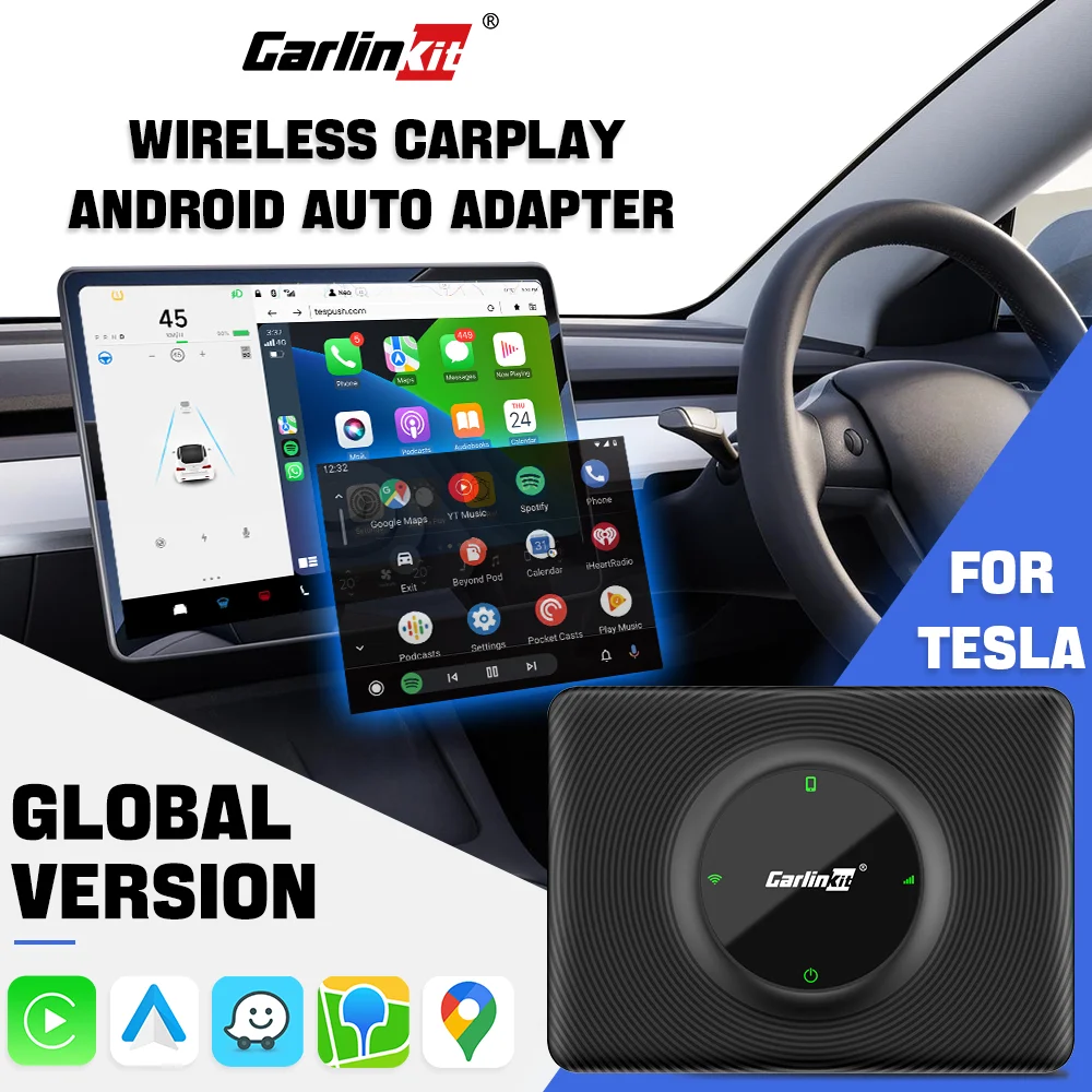 CarlinKit T2C CarPlay Android Auto Wireless Adapter für Tesla Model 3 Model Y Model X Model S Spotify Google Maps Waze WiFi BLE
