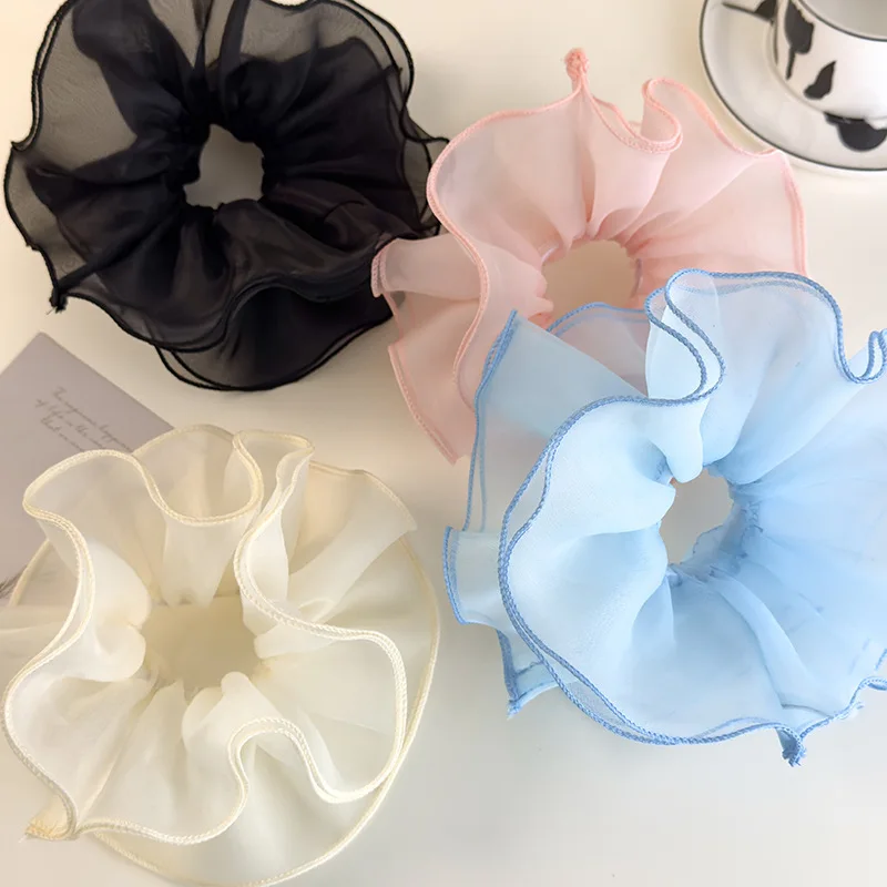 Ballet Style Double-Layer Mesh Intestine Hair Ring Headwear, Mesh Ears Folded Pleats Meatball Hair Ring - view 5